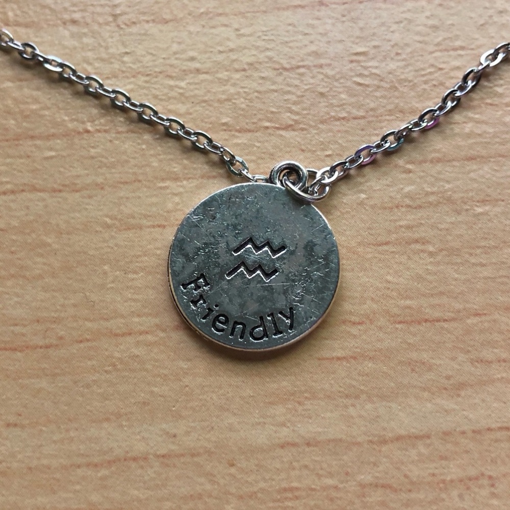 NWT Handmade Aquarius Zodiac Antique Silver Coin Necklace - Picture 5 of 8